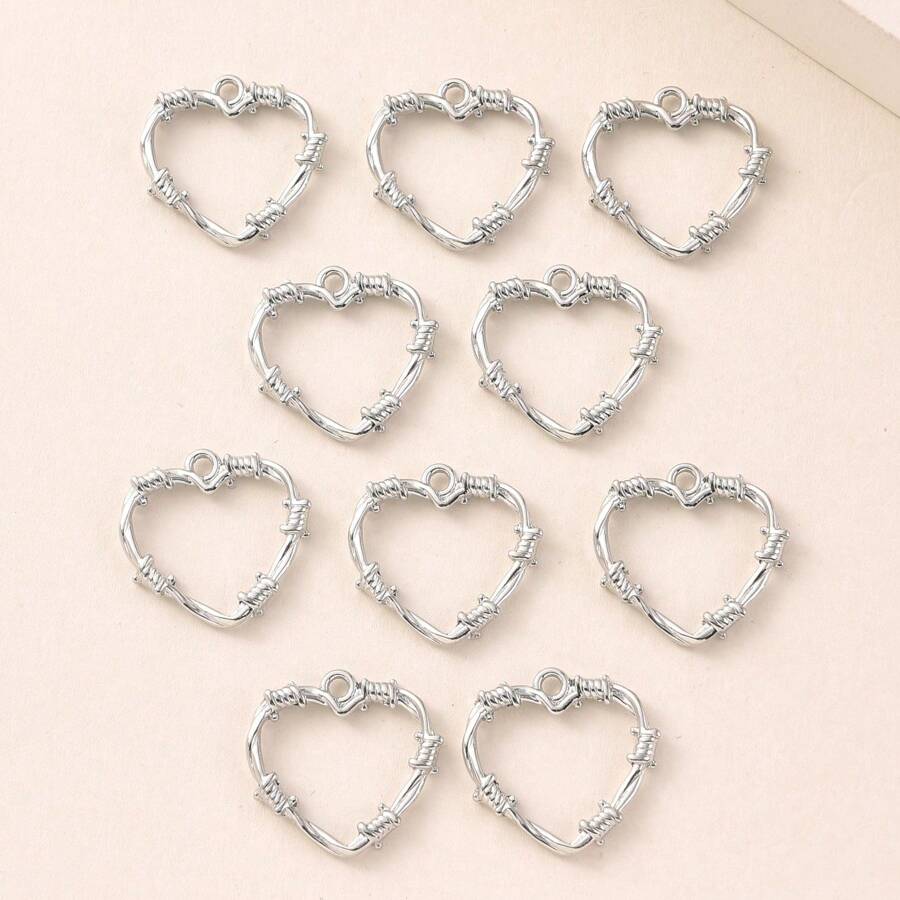 10pcs/Set Heart DIY Pendant Valentines - Silver - View 1