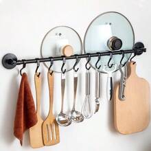 1 件装厨房挂钩支架，带贴纸，壁挂式锅盖架，可旋转挂杆，铲子、勺子和勺子收纳架，无需钻孔