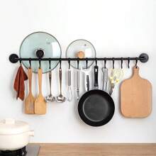 1 件装厨房挂钩支架，带贴纸，壁挂式锅盖架，可旋转挂杆，铲子、勺子和勺子收纳架，无需钻孔