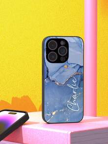 Ốp lưng điện thoại DIY khắc tên theo yêu cầu của Apple - Ốp lưng điện thoại cá nhân hóa có văn bản, tên hoặc biệt danh, được làm bằng kính cường lực chống trầy xước, chống vân tay và ốp lưng TPU mềm, tương thích với iPhone 15/14 Plus/13 Pro/12 Pro Max/11/6P/7P/XS/XR, món quà lý tưởng cho bản thân, đối tác, gia đình, bạn bè hoặc những dịp đặc biệt - màu đen - Xem 3