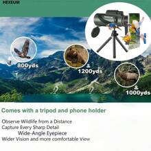 80x100 HD Monocular For Adults High Powered With Smartphone Adapter & Tripod, Monocular-Telescope With BAK4 Prism For Bird Watching, Hunting, Hiking, Outdoor Camping, Travel, Wildlife - 綠色 - 查看 7