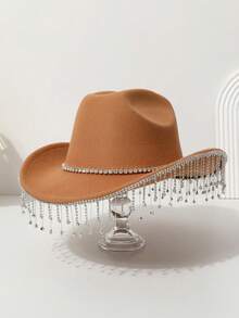 1pc Women's Solid Color Crystal Rhinestone Tassel Cowgirl Western Hat For Travel, Party, Festival, Casual, Wedding, Daily Wear Skull Skeleton Halloween - Multicolor - View 7