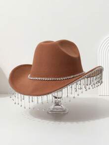 1pc Women's Solid Color Crystal Rhinestone Tassel Cowgirl Western Hat For Travel, Party, Festival, Casual, Wedding, Daily Wear Skull Skeleton Halloween - Multicolor - View 9