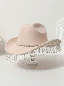 1pc Women's Solid Color Crystal Rhinestone Tassel Cowgirl Western Hat For Travel, Party, Festival, Casual, Wedding, Daily Wear Skull Skeleton Halloween - Multicolor - View 3