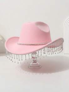 1pc Women's Solid Color Crystal Rhinestone Tassel Cowgirl Western Hat For Travel, Party, Festival, Casual, Wedding, Daily Wear Skull Skeleton Halloween - Multicolor - View 6