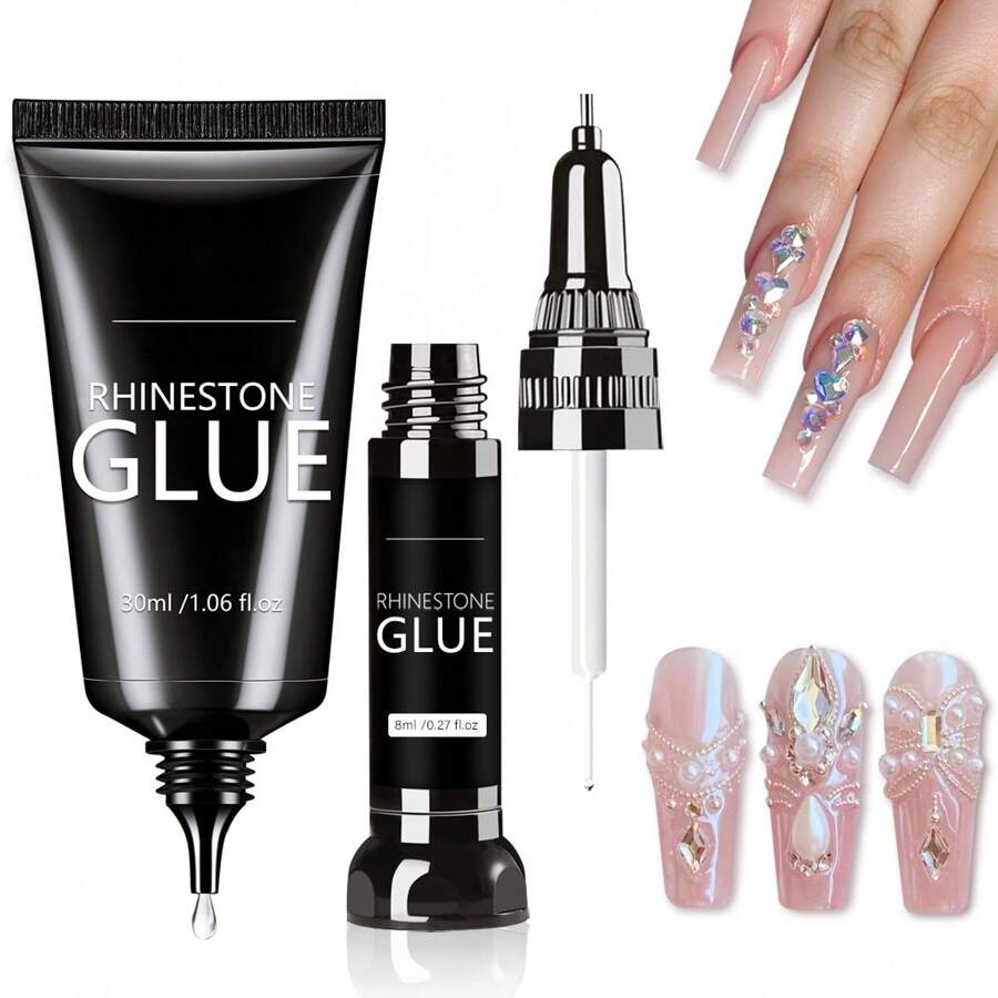 GLOZ Nail Art Rhinestone Gel Set, Kutek Gel, Cocok untuk Desain Rhinestone 3D, Perekat Super, Gel Permata Kuku, Cocok untuk Perhiasan Nail Art, Kristal, Mutiara, Kebutuhan Pengeringan Berlian