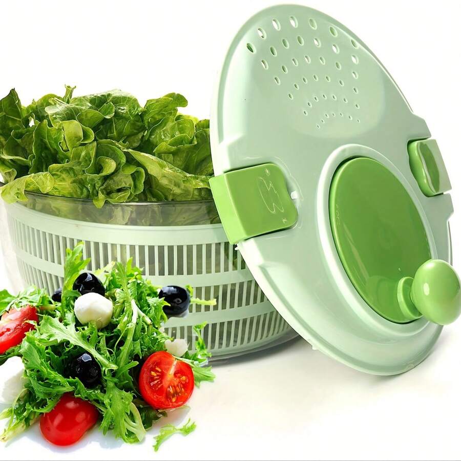 Joined High-Speed Salad Spinner With Storage Lid, Drain, Bowl, And Colander - Quick And Easy Multi-Use Lettuce Spinner, Vegetable Dryer, Fruit Washer, - 綠色 - 查看 1