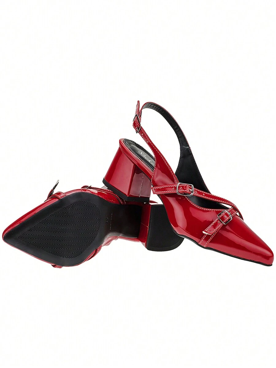 Women's Pumps Pointed Toe Slingback Heel Shekinah Modern Comfortable Fashion Buckle - 紅色 - 查看 1