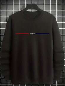 Unisex Round Neck Sweatshirt Basic Cold Weather Blouse Crew Neck Women's Men's Flannel Cotton Coat - 黑色 - 查看 1