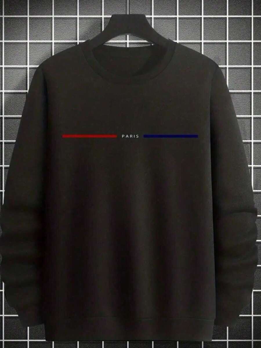 Unisex Round Neck Sweatshirt Basic Cold Weather Blouse Crew Neck Women's Men's Flannel Cotton Coat - 黑色 - 查看 1