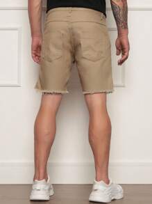 Men's Short Ripped Bermuda Jeans Various Colors - 米色 - 查看 2