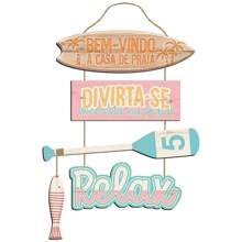 Decorative MDF Adhesive Plaque - Welcome To The Beach House, Have Fun, Relax - 彩色 - 查看 1