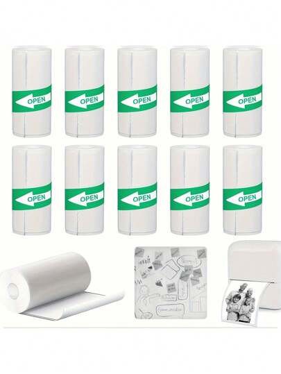 5/10/15 Rolls Mini Printer Adhesive Paper Self-Adhesive Paper White Thermal Paper Printer Label Sticker For Wireless Bluetooth Study Notes Photo Lnkless Printer 57mm