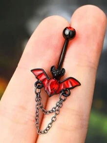 1 pièce Anneau de nombril décoratif en forme de chauve-souris avec pierres strass, araignée en web et crâne pour l'Halloween, pour femmes, bijoux de corps de nombril