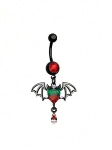 1 pièce Anneau de nombril décoratif en forme de chauve-souris avec pierres strass, araignée en web et crâne pour l'Halloween, pour femmes, bijoux de corps de nombril