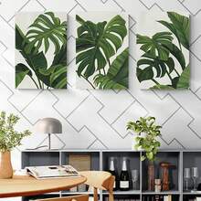 BAEMEFLE 客厅墙壁艺术绿叶简约生活画卧室墙壁装饰龟背竹植物3幅帆布艺术画热带绿色自然画装饰家居装饰办公室装饰 - 彩色 - 查看 6