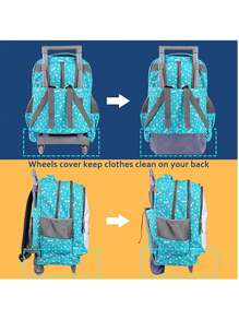 Kids Fashion Rolling Backpack, 18 Inch Double Handle Laptop Backpack, Plane Bag, Luggage, School Supplies, Durable With Waterproof Material, Shoulder Drop, Concealed Pockets And Wheel Cover, Big Storage Capacity, Great For Boys And Girls School, College, Vacation, Trip Use, Travel Bag With Wheels, Fruits, Cat And Dog Prints, Best Christmas Gifts For Kids, Free Shipping And Hot - 藍色 - 查看 5