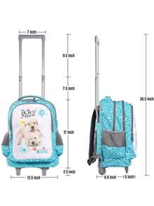 Kids Fashion Rolling Backpack, 18 Inch Double Handle Laptop Backpack, Plane Bag, Luggage, School Supplies, Durable With Waterproof Material, Shoulder Drop, Concealed Pockets And Wheel Cover, Big Storage Capacity, Great For Boys And Girls School, College, Vacation, Trip Use, Travel Bag With Wheels, Fruits, Cat And Dog Prints, Best Christmas Gifts For Kids, Free Shipping And Hot - 藍色 - 查看 4