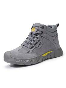 GUYISA Men's Shoes Steel Toe Anti-Smash Anti-Puncture Suede Leather Welding Shoes High-Top Lace-Up Flat Gray Shoes, All Season