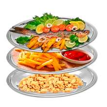 Kit 2 Trays Stainless Steel Oval Shallow Large 44 X 30 Cm - 銀色 - 查看 3