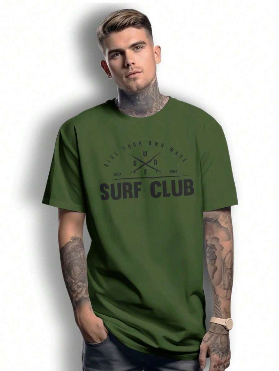 Surfclub Ride 1984 Basic T-Shirt 100% Cotton Shirt GPJ1 - xanh quân đội - Xem 1