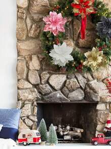 6pcs Artificial Poinsettia Flowers, Fake Christmas Tree Decorative Flowers With Clips And Stems, Easy To Hang, Christmas Atmosphere Decor Flowers, Suitable For Christmas Party, Christmas Tree Decoration, Home Decor, Event Decoration - Multicolor - View 8