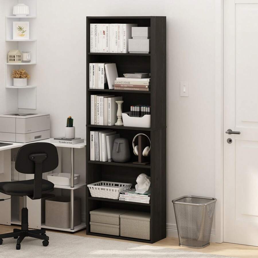 Jaya Simply Home 6-Tier Open Storage Bookcase, Free Standing Room Storage Furniture, Multi-Functional White Bookshelf For Bedroom, Living Room, Office - Cà phê espresso - Xem 1