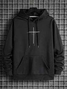 Men's Double Cross Sweatshirt Unisex Cold Weather Hooded Top - màu đen - Xem 1