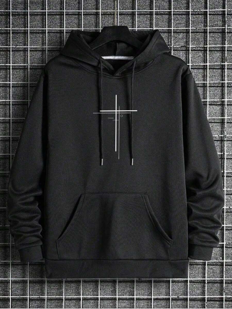 Men's Double Cross Sweatshirt Unisex Cold Weather Hooded Top - màu đen - Xem 1
