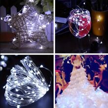 Dây đèn LED 10m 100 đèn LED cổ tích, Dây đèn cổ tích chạy bằng pin AA, Dây đèn dây đồng bạc chống thấm nước dùng cho tiệc cưới tự làm, ký túc xá, phòng ngủ, tiệc tùng, trang trí hoa, trang trí sinh nhật, trang trí khuôn viên trường, trang trí ngày lễ, trang trí sân vườn, v.v. - trắng - Xem 3