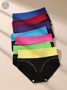 7 条装舒适柔软高腰多巴胺印花拼接加大码女式内裤 - 彩色 - 查看 5