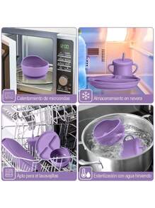 Juego De Silicona Platos Cubiertos Alimentacion Para Bebés - Morado - Ver 6