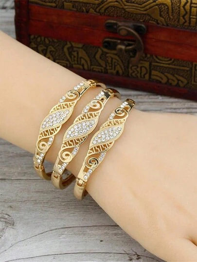 3 st/set guldpläterade damarmband med strassaccenter, fashionabla manschettarmbandsmycken Royal Party