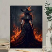 1 Pc Wooden Framed Fire Witch In Rage Dark Vintage Wall Art Print Dark Surreal Fire Witch Pub Coffee Bar Cafe Cave Home Hotel Halloween Gifts (Framed) - 16*24inch/40*60cm Framed - View 9