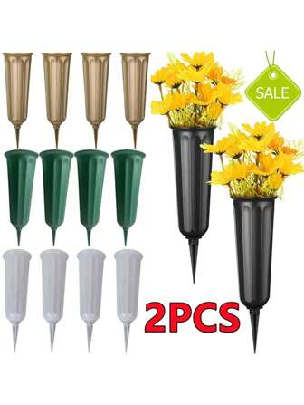 2/1PC Cemetery Vase With Spikes Plastic Floral Vase Holder For Gravestone Grave Yard Ground Outdoor Flower Marker Decorations