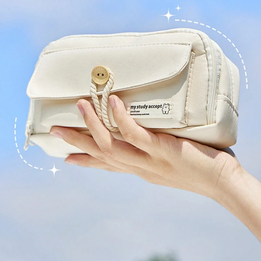 簡約棉繩扣大容量收納拉鍊筆袋,創意diy學生用品文具