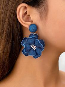 1 Pair Women Fashion Denim Flower Earrings, Suitable For Daily, Festival, Party Wear - Denim Blue - View 13