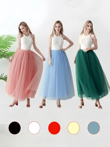 1 váy tutu dài maxi cạp cao cho nữ, màu trơn: Xanh nước biển, hồng, xanh ô liu, xanh xám, đen, trắng, đỏ, đỏ tươi, xanh hoàng gia, vàng, váy lót lưới nhiều lớp bồng bềnh, váy công chúa, váy dạ hội, váy biểu diễn sân khấu, váy lưới mùa hè, váy cosplay - nhiều màu - Xem 2
