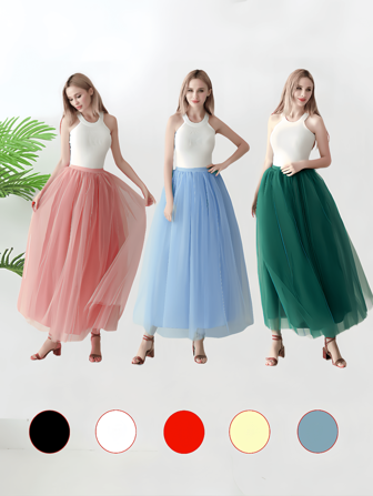 1pc Women High Waist Long Maxi Tutu Skirt, Solid Colors: Lake Blue, Pink, Olive Green, Blue Gray, Black, White, Red, Fuchsia, Royal Blue, Yellow, Fluffy Layered Mesh Petticoat Dress, Princess Dress, Prom Dress, Stage Performance Dress, Summer Mesh Dress, Cosplay Dress