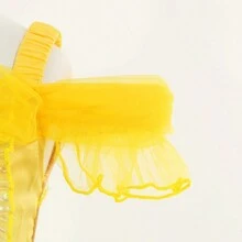 Dresses + Tiara With Princess Crown Costume For Halloween Birthday Party - 黃色 - 查看 3