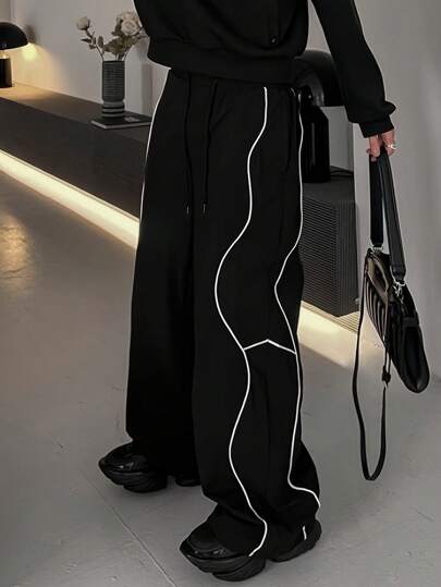 Pantalones casuales de hombre con bloqueo de color y empalme, otoño