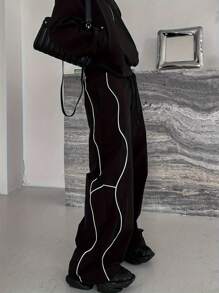 男士拼接色块休闲裤，秋季 - 黑色 - 查看 2