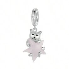 bamoer 1 PC 925 Sterling Silver Cute Cat Star Pendant Flying Balloon Cat Pet Paws Charms Beads Fit Women Girl DIY Bracelet Fine Jewelry