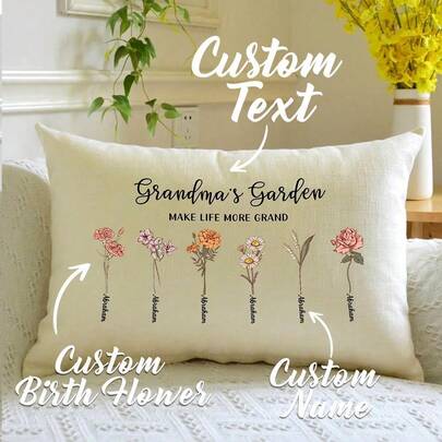 1 Stück personalisierter Kissenbezug mit Name und Geburtsblumen, 49*32,5cm, 1-12 Geburtsblumen erhältlich, nur Kissenbezug, ideal für Wohnzimmer, Schlafzimmer, Sofa, liebevolles einzigartiges Geschenk, personalisierte ideale Geschenke für Familie, Freunde, Sohn, Tochter, Freunde, Familie, Sofa, Bett, Auto, Haushaltsgegenstände, Leinen Kissenbezug