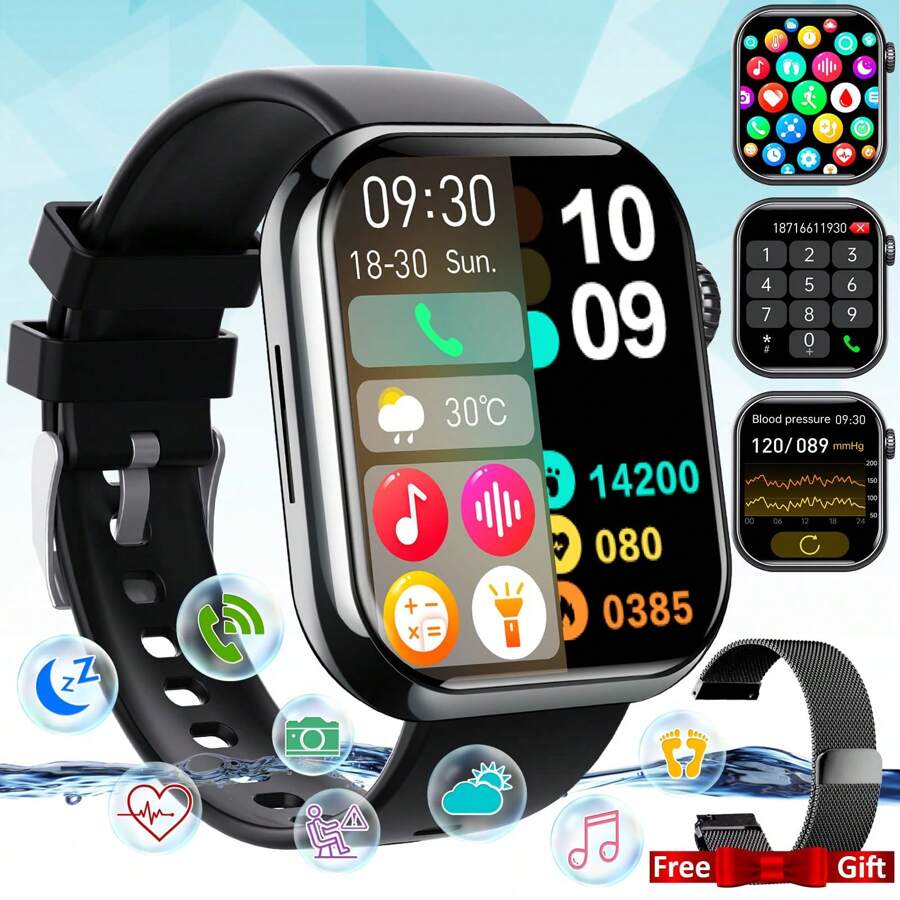 LIVLOV Body Temp Monitor Smart Watch For Men/Women/Elderly, 1.91'' HD Screen Activity Trackers With Wireless Calling/ Sleep Monitor/ 320*386 Screen Resolution/ Respiratory Training/ 100+Sprots, Smartwatch Compatible With Android IOS