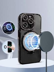 Estuche de teléfono con espejo de cristal brillante y soporte de diamantes de imitación a prueba de golpes, compatible con iPhone 11/14 Pro Max/15 Pro Max, 17, 17 Pro, 17 Pro Max, 16, 16 Pro, 16 Pro Max, compatible con carga inalámbrica, regalo de primavera para fiestas - Plateado - Ver 3