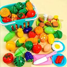 25pcs/Set Random Kitchen Vegetable & Fruit Learning Cutting Play Set, Educational Toy Gift For Young Children, Suitable For Girls And Boys, Great For Christmas Or Holiday