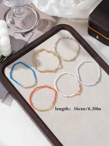 4pcs/Set Bohemian Style Handmade Rice Beads & Beaded Elastic Bracelet Set For Women's Holiday Party - Multicolor - View 9