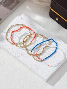 4pcs/Set Bohemian Style Handmade Rice Beads & Beaded Elastic Bracelet Set For Women's Holiday Party - Multicolor - View 7