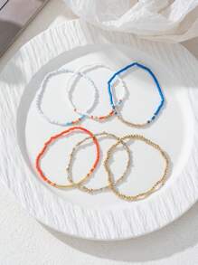 4pcs/Set Bohemian Style Handmade Rice Beads & Beaded Elastic Bracelet Set For Women's Holiday Party - Multicolor - View 10